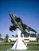 A mounted plane statue.